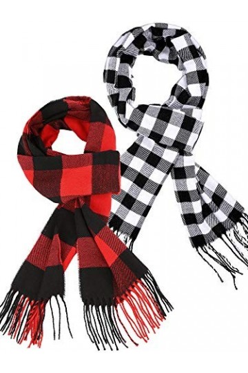 2 Pièces Écharpe Châle à Carreaux Chaud pour Femmes Écharpe à Carreaux dHiver Confortable Écharpe Châle, （Rouge Noir, Noir B