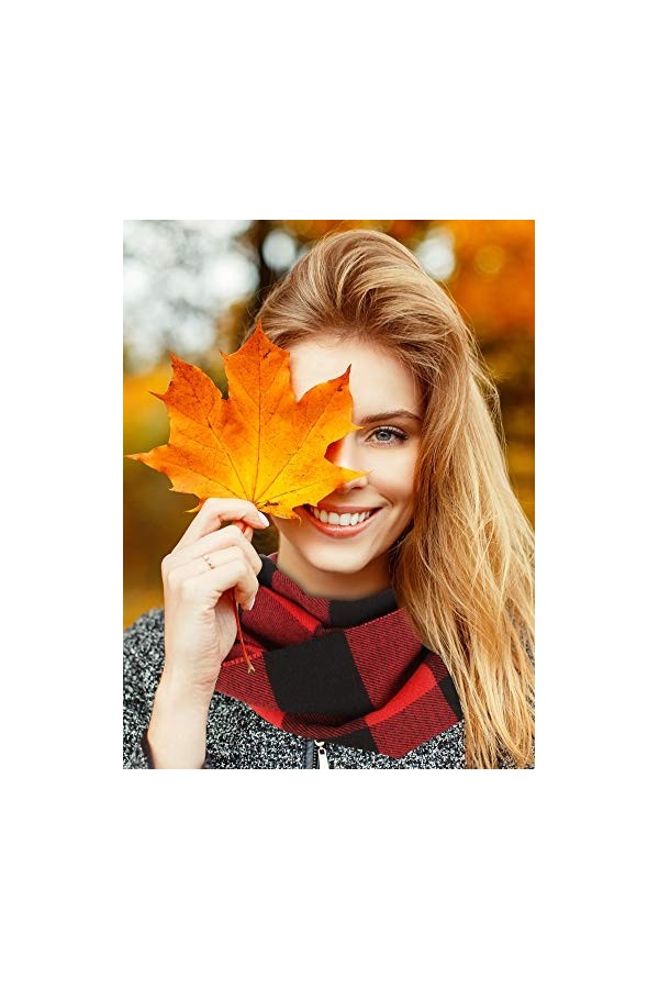 2 Pièces Écharpe Châle à Carreaux Chaud pour Femmes Écharpe à Carreaux dHiver Confortable Écharpe Châle, （Rouge Noir, Noir B