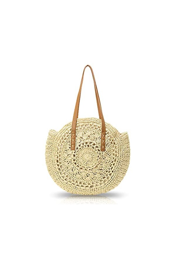 Pahajim Sac de Paille Sac de Plage Femme Tricotage à la Main Style Boho Grande Sac Femme Ete pour les Voyages, les Vacances, 