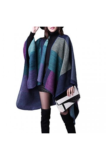 JLTPH Cape Poncho Femme Tricot Carreaux Tartan Style Foulard Couverture Élégant Vintage Chaud Châle Automne Hiver