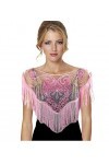 keland Vintage Paillettes Bezel Femmes Shaw Fringe Soirée Set Tops Chemises couverts Scarfs en haussant les épaules Rose 