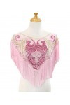 keland Vintage Paillettes Bezel Femmes Shaw Fringe Soirée Set Tops Chemises couverts Scarfs en haussant les épaules Rose 