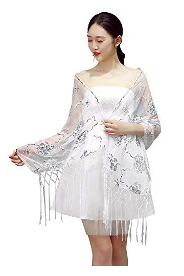 YAOMEI Femme Echarpe Châles Foulards, Paillettes perlées des années 1920 Etoles écharpe Fichus de tête Les mariages Mariée Br