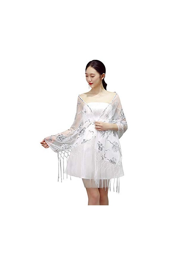 YAOMEI Femme Echarpe Châles Foulards, Paillettes perlées des années 1920 Etoles écharpe Fichus de tête Les mariages Mariée Br