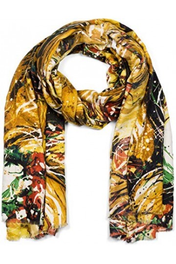 styleBREAKER Écharpe pour dames avec impression de motifs tourbillonnants multicolores, étole multicolore, écharpe à franges 