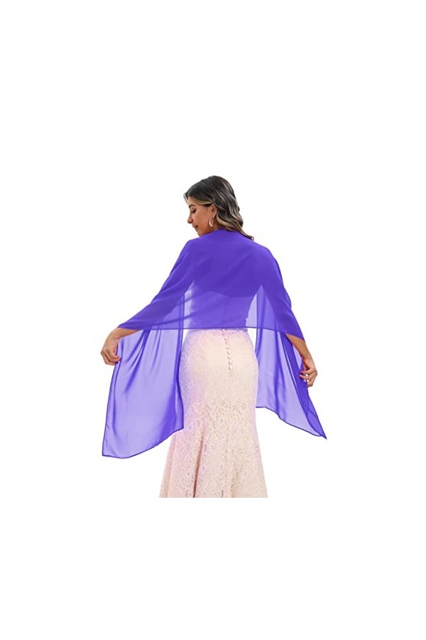 keivvsh Écharpe longue en mousseline de soie pour demoiselle dhonneur, bleu roi, taille unique