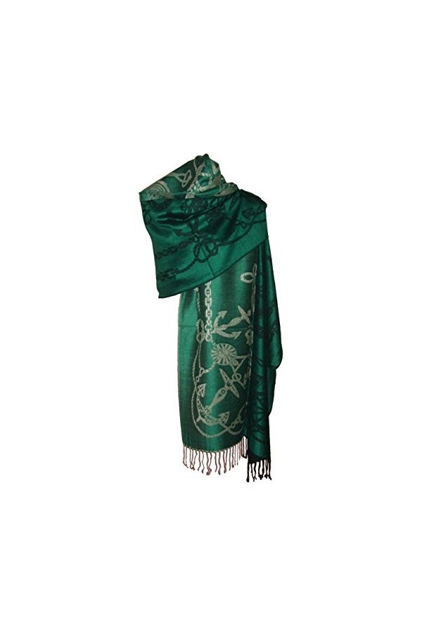 itendance Etole écharpe Pashmina et Soie - Motifs Ancre Marine