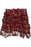 CJ Apparel Écharpe à pompons népalais - Motif tartan marron - Pashmina, bordeaux, taille unique