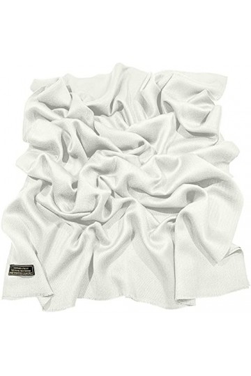 CJ Apparel Écharpe à franges népalaises - Couleur unie - Pashmina, blanc éclatant, taille unique