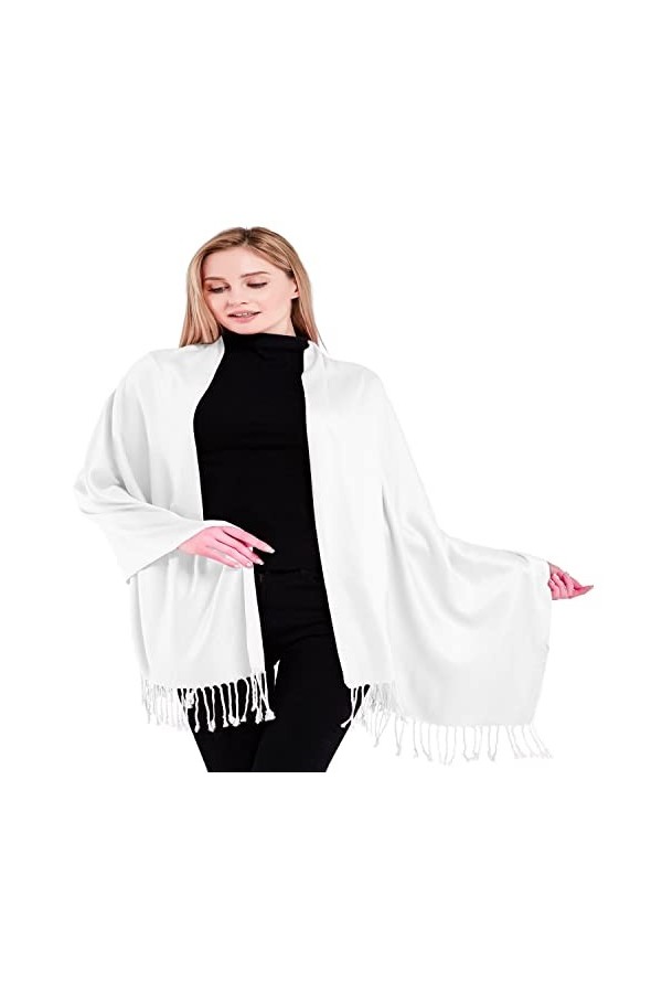 CJ Apparel Écharpe de protection pour le visage Motif Seconds Couleur unie Pashmina, blanc éclatant, taille unique