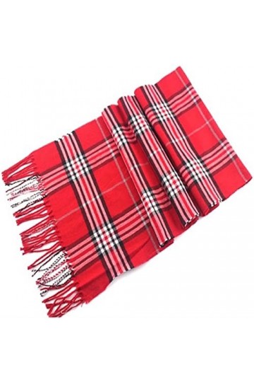 CJ Apparel Écharpe à pompons népalais - Motif tartan rouge - Pashmina, Rouge, taille unique