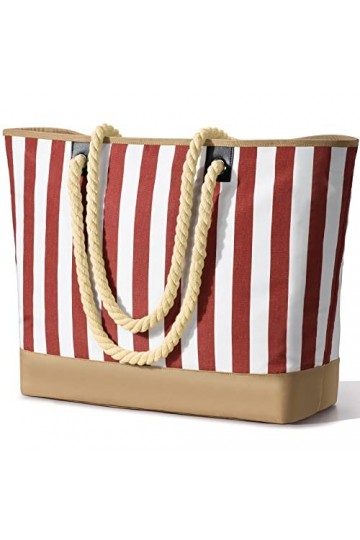 oscaurt Sac de plage imperméable à rayures avec fermeture éclair et poche anti-humidité, grand sac de plage pour femme