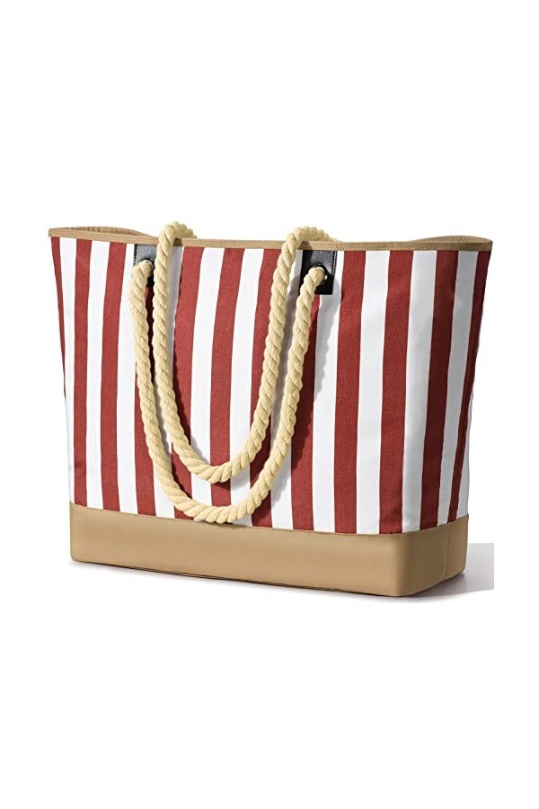 oscaurt Sac de plage imperméable à rayures avec fermeture éclair et poche anti-humidité, grand sac de plage pour femme