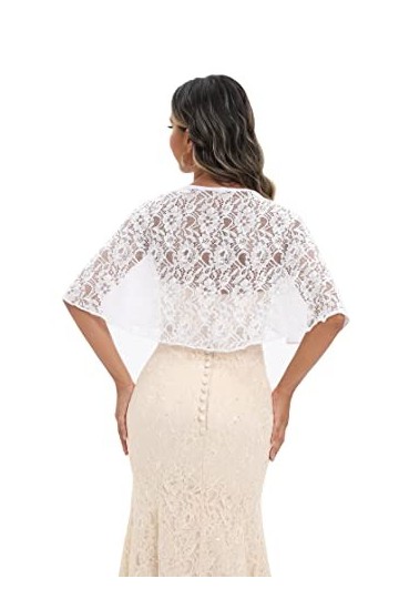 Keivvsh Châle pour femme en mousseline de soie Pashmina pour robe de mariage, de soirée et occasions formelles, Dentelle blan