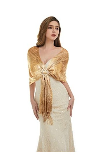 Keivvsh Châles et écharpes métalliques étincelants avec boucle pour robe de soirée, fête de mariage, doré, taille unique