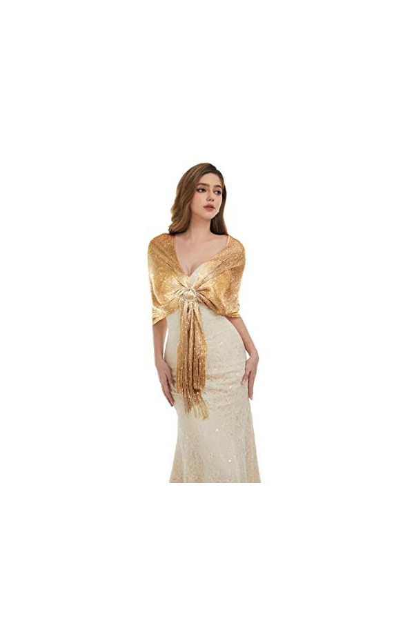 Keivvsh Châles et écharpes métalliques étincelants avec boucle pour robe de soirée, fête de mariage, doré, taille unique