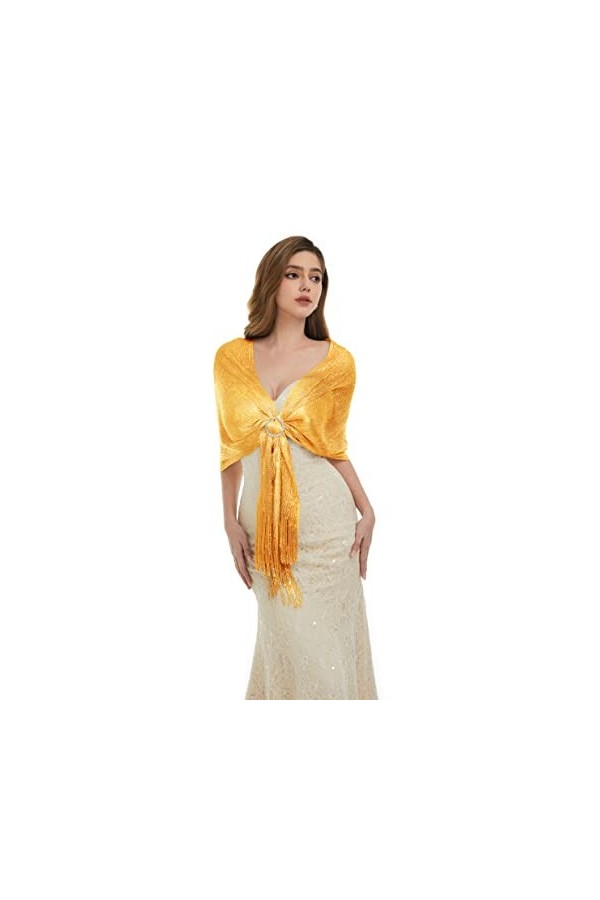 Keivvsh Châles et écharpes métalliques étincelants avec boucle pour robe de soirée, fête de mariage, doré, taille unique