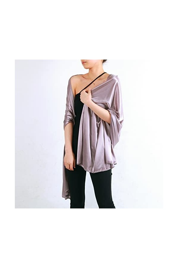 Petalum Châle de Soie Femme Style Noble Élégant Couleur Unie Mi-Longue Pour Cérémonies Mariage Cocktail Soirée Fête mauve-gr