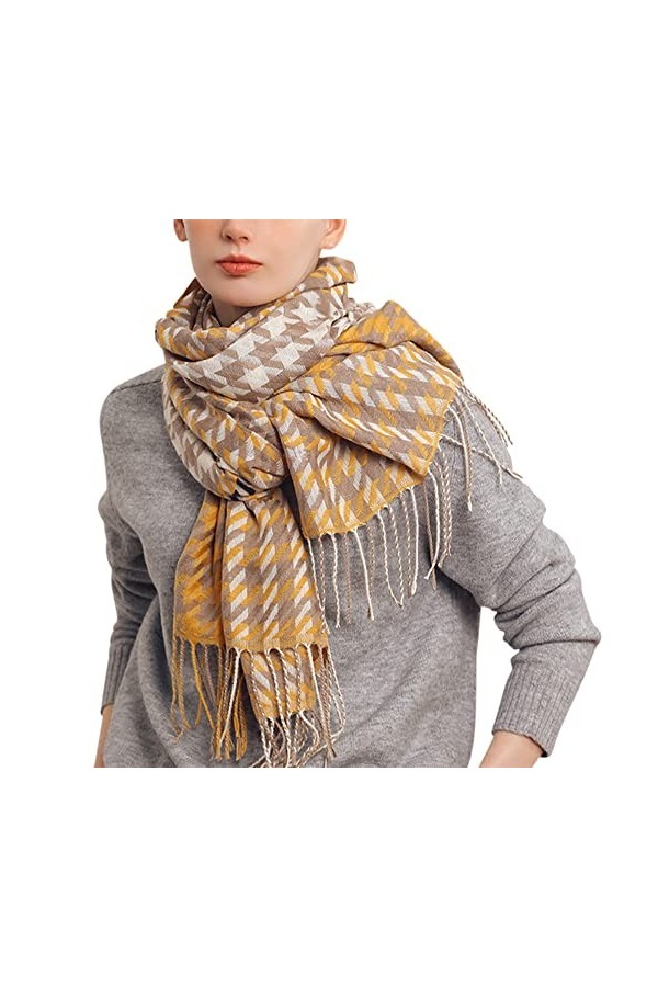 Femme Écharpe Tissé Longue Écharpe Élégante Etole avec Franges Écharpe en Imitation Cachemire Mode Chaud Écharpe dhiver Clas