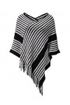 NLAND Châle En Tricot Pour Femmes Cape à Franges Rayées Cape Dhiver Chaude Et élégante Châle Enveloppant Souple Noir,Taille 