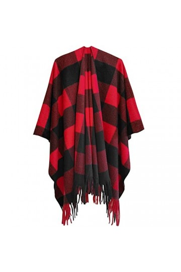 Rayson Poncho pour Femme Châle Elégant Ouvert Femme Chaud Épaissie Grand Taille Poncho Cape Tartan Style Poncho Cape avec Fra