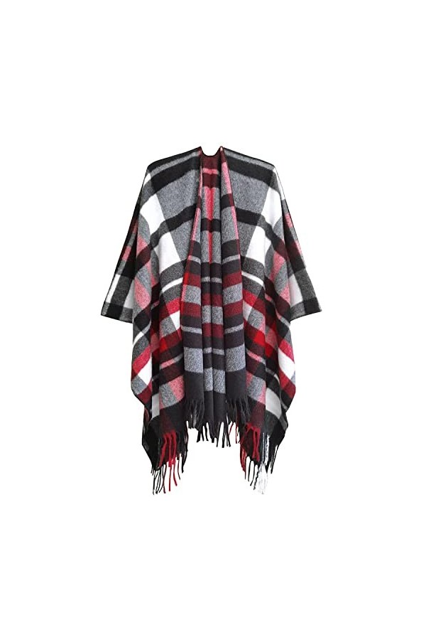 Rayson Poncho pour Femme Châle Elégant Ouvert Femme Chaud Épaissie Grand Taille Poncho Cape Tartan Style Poncho Cape avec Fra