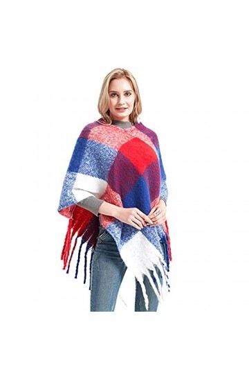 Leisofter Femmes Cape Tricotée Poncho Châle, col Bidirectionnel avec Ourlet Frangé