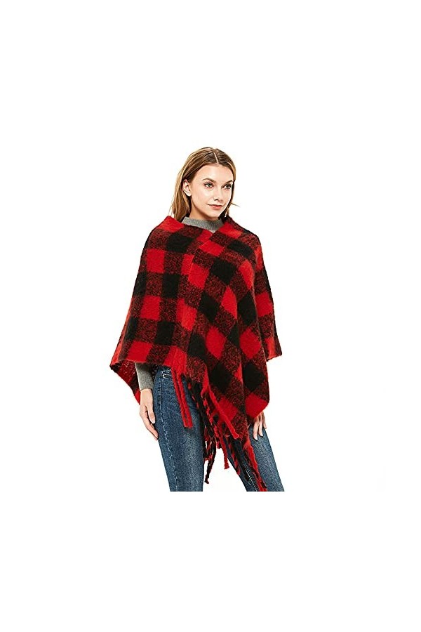 Leisofter Femmes Cape Tricotée Poncho Châle, col Bidirectionnel avec Ourlet Frangé