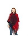 Leisofter Femmes Cape Tricotée Poncho Châle, col Bidirectionnel avec Ourlet Frangé