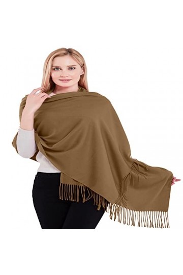 CJ Apparel Écharpe épaisse en coton mélangé Couleur unie, Marron camel., taille unique