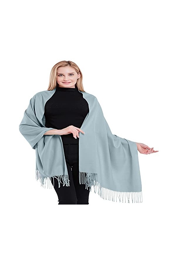 CJ Apparel Écharpe épaisse en coton mélangé - Couleur unie - Pour couvrir le visage - Pashmina, bleu clair, taille unique