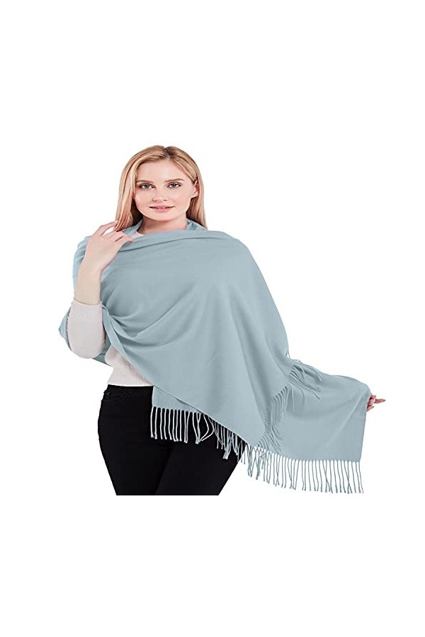 CJ Apparel Écharpe épaisse en coton mélangé - Couleur unie - Pour couvrir le visage - Pashmina, bleu clair, taille unique