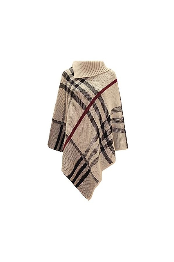 Missmister® Poncho dhiver pour femme à col roulé en tricot Motif tartan Taille 36-44 - Gris - Taille Unique