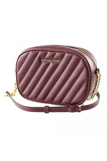 Michael Kors MK Womens Bag Small Oval Crossbody Twill Sheepskin Camera Bag Merlot 
