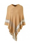 Ferand Poncho Châle Femme Elegant à Franges avec Rayures - Taille Unique - Chameau