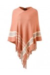 Ferand Poncho Châle Femme Elegant à Franges avec Rayures - Taille Unique - Chameau