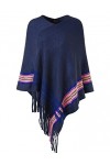 Ferand Poncho Châle Femme Elegant à Franges avec Rayures - Taille Unique - Chameau
