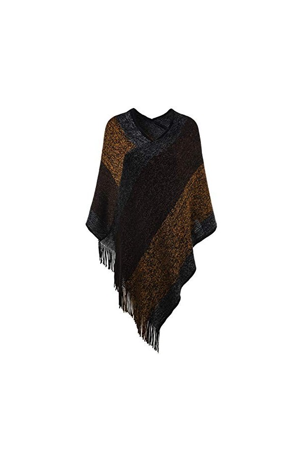 Ferand - Poncho Cape Faux Cachemire Rayé à Mailles Asymétrique - Femme - Taille Unique Convient Mieux S - L - Kaki