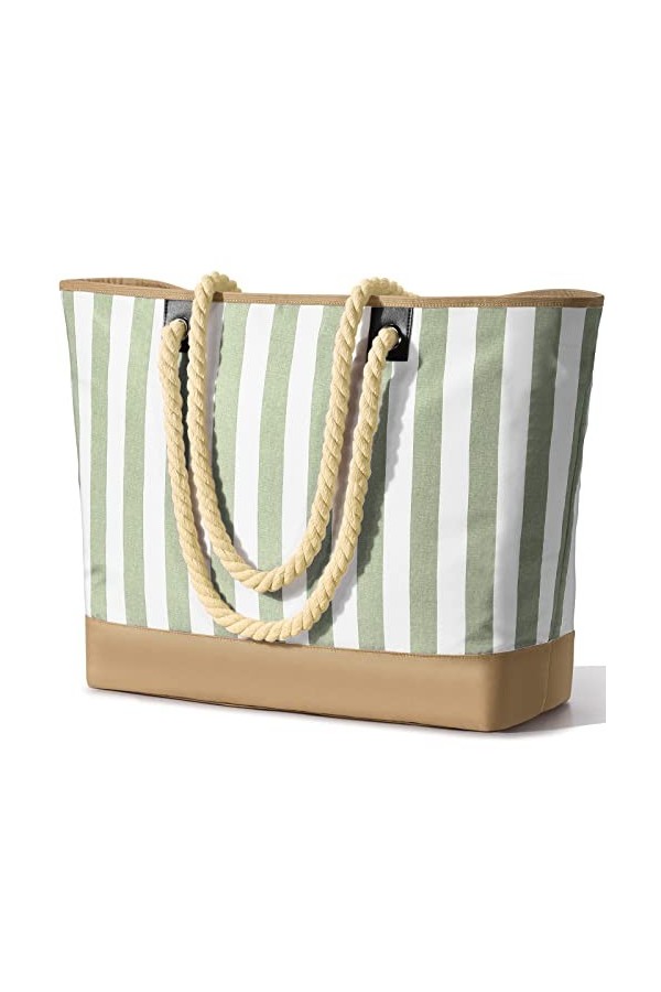 oscaurt Sac de plage imperméable à rayures avec fermeture éclair et poche anti-humidité, grand sac de plage pour femme