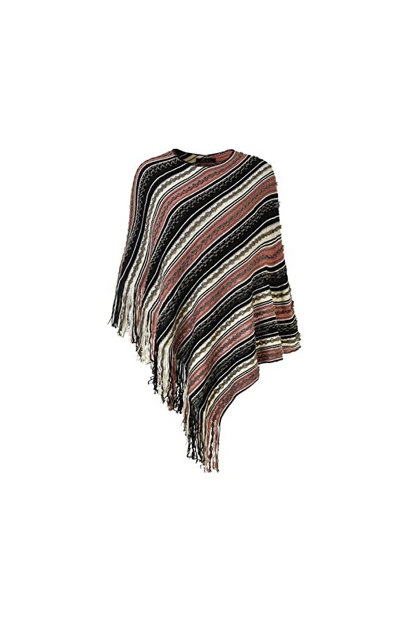 Ferand Poncho Châle Rayé avec Franges pour Femme - Taille unique - Rose