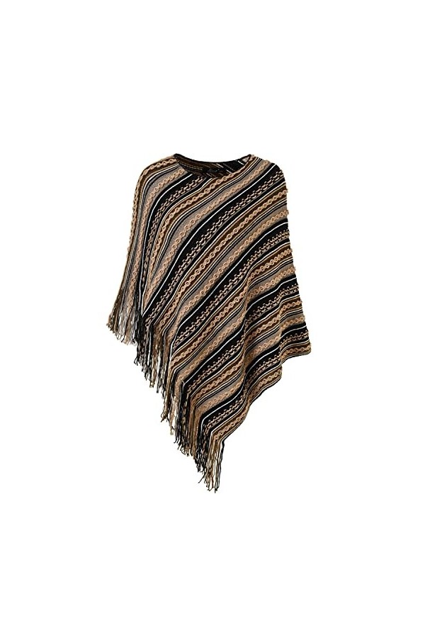 Ferand Poncho Châle Rayé avec Franges pour Femme - Taille unique - Rose