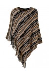 Ferand Poncho Châle Rayé avec Franges pour Femme - Taille unique - Rose