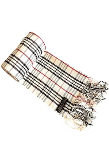 CJ Apparel Blanc Cassé Conception de tartan Népalais Glands Châle Secondes écharpe Wrap étole Jeter Tête Enveloppe Visage Cou
