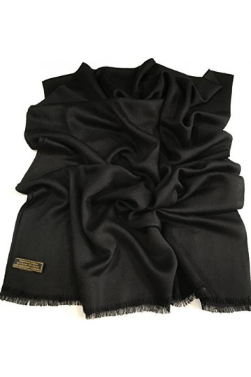 CJ Apparel Noir Echarpe de Pashmina en Châle Népalaise Solide Couleur Unie Conception Wrap Étole Secondes