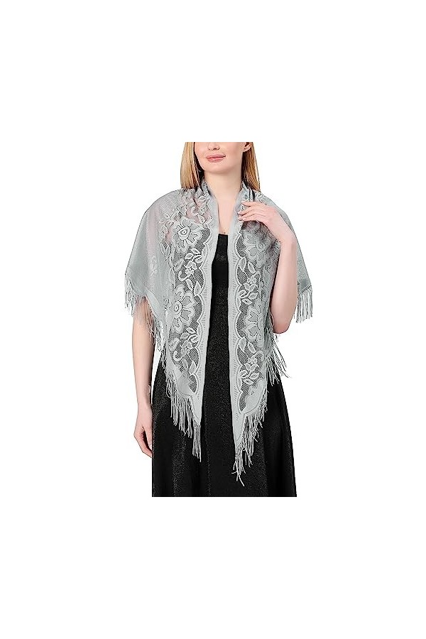 Ladiery Châles et écharpes triangulaires en dentelle pour robes de soirée avec pompons pour soirée châles de mariage en maill