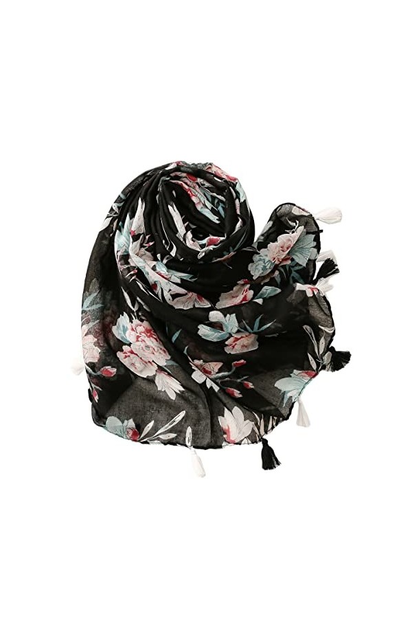 Écharpe Femme Florale Jaune - 100% Viscose - Étole Enveloppante - Style Hijab/Sarong