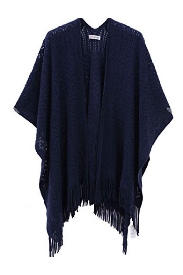 soul young Chale Femmes Tricot Gilet Poncho, Cape Grande Soiree Taille Cardigan Kimono Wrap Pashmina Taille unique,Marine 
