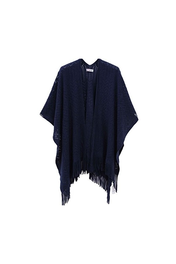 soul young Chale Femmes Tricot Gilet Poncho, Cape Grande Soiree Taille Cardigan Kimono Wrap Pashmina Taille unique,Marine 