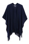 soul young Chale Femmes Tricot Gilet Poncho, Cape Grande Soiree Taille Cardigan Kimono Wrap Pashmina Taille unique,Marine 