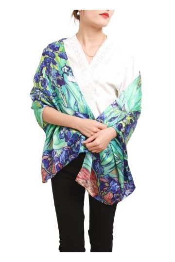 prettystern dames long 170 cm peinture roulé à la main foulard en soie bleu vert van Gogh iris Iris P184